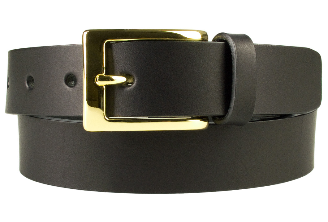 Mens Black Leather Belt With Gold 