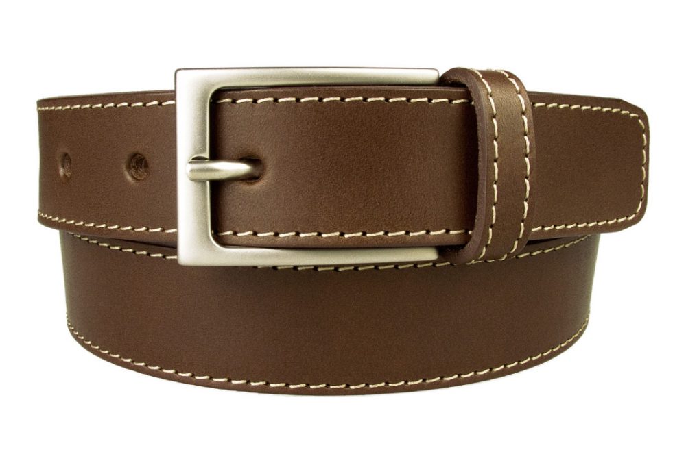 Mens Brown Leather Belt With Contrasting Stitched Edge | BELT DESIGNS