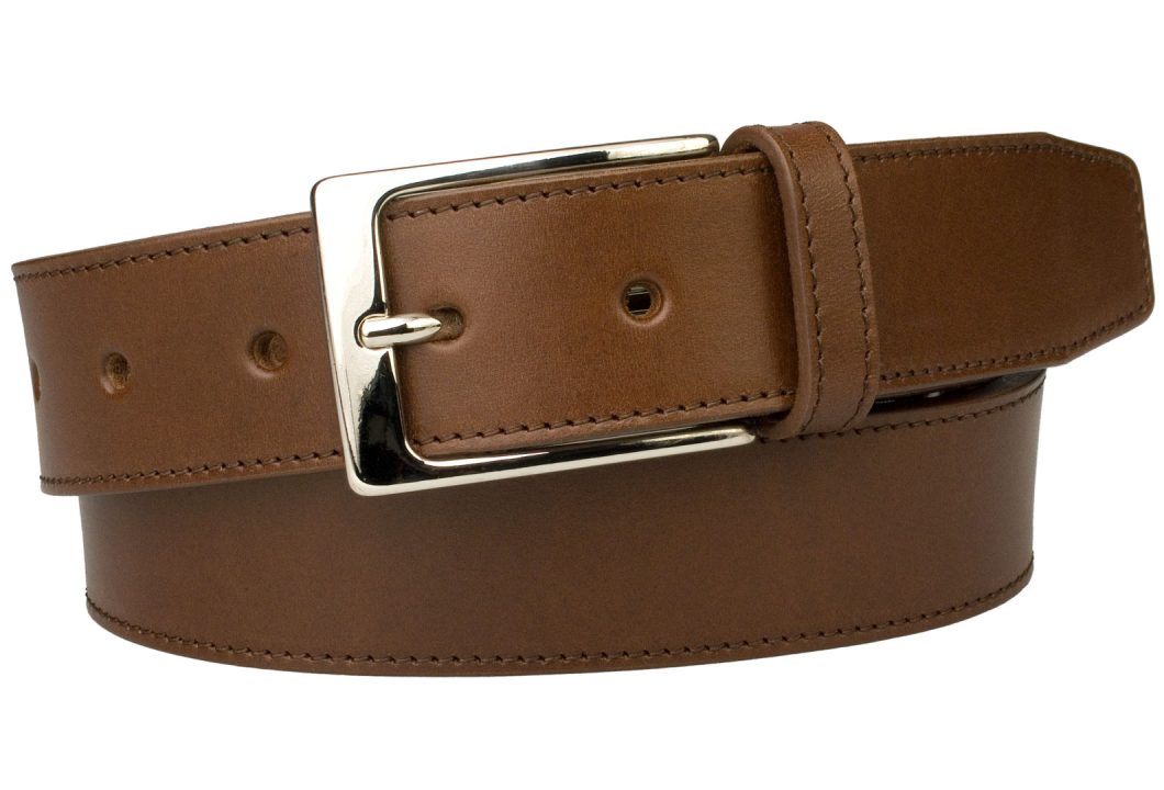 British Stitched Edge Brown Leather Belt 1 3/8 Inch Wide - BELT DESIGNS