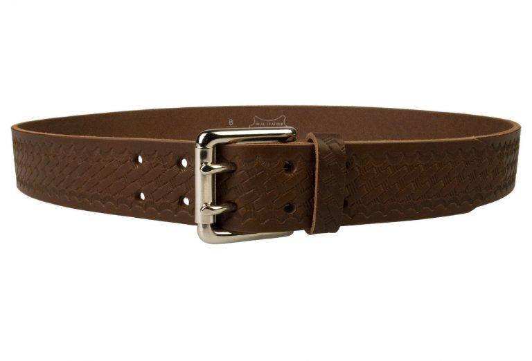 Brown Basket Weave Embossed Leather Duty Belt MADE IN UK - BELT DESIGNS