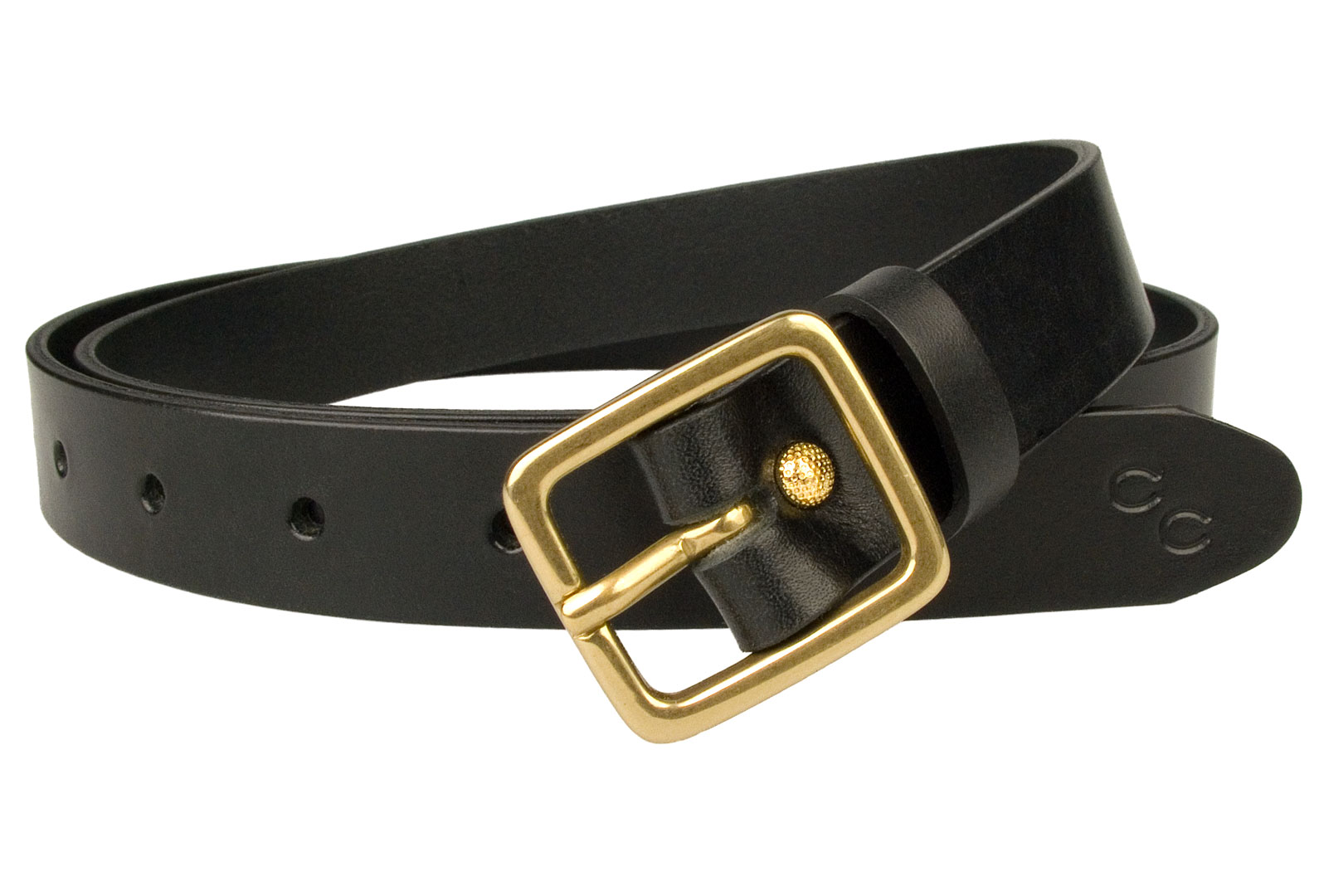 Womens Narrow Black Leather Belt Solid Brass Buckle Made In UK | Champion Chase