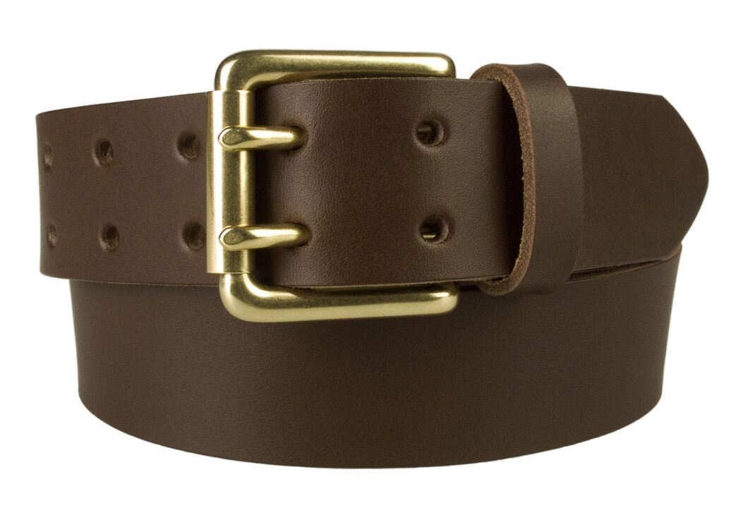 Brass Double Prong Leather Jeans Belt - Belt Designs